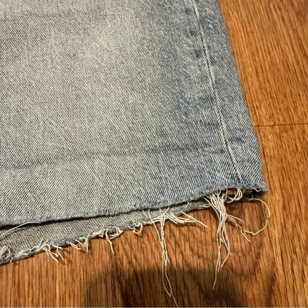 Madewell Blue Denim Jean HIGH Rise Mid Lenght Shorts Cotton Blend Raw Hem